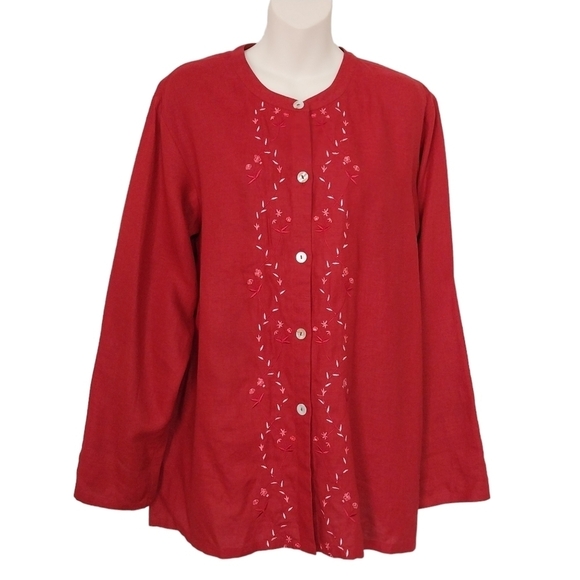 David Dart 100% Linen Embroidered Long Sleeve Top Sz S - Picture 1 of 5